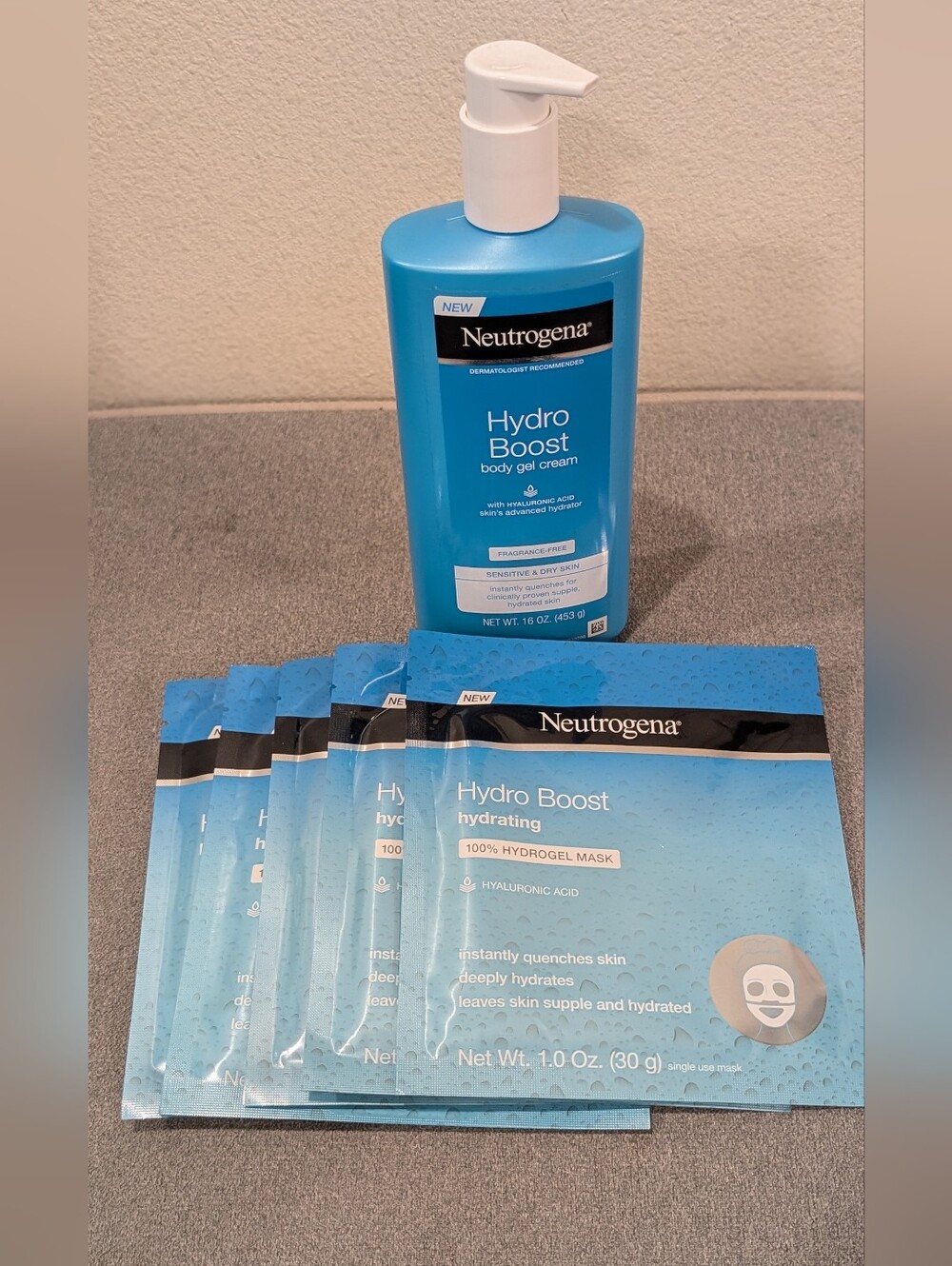 5 NEUTROGENA HYDRO BOOST HYDRATING 100% HYDROGEL MASK & 1 BODY GEL CREAM